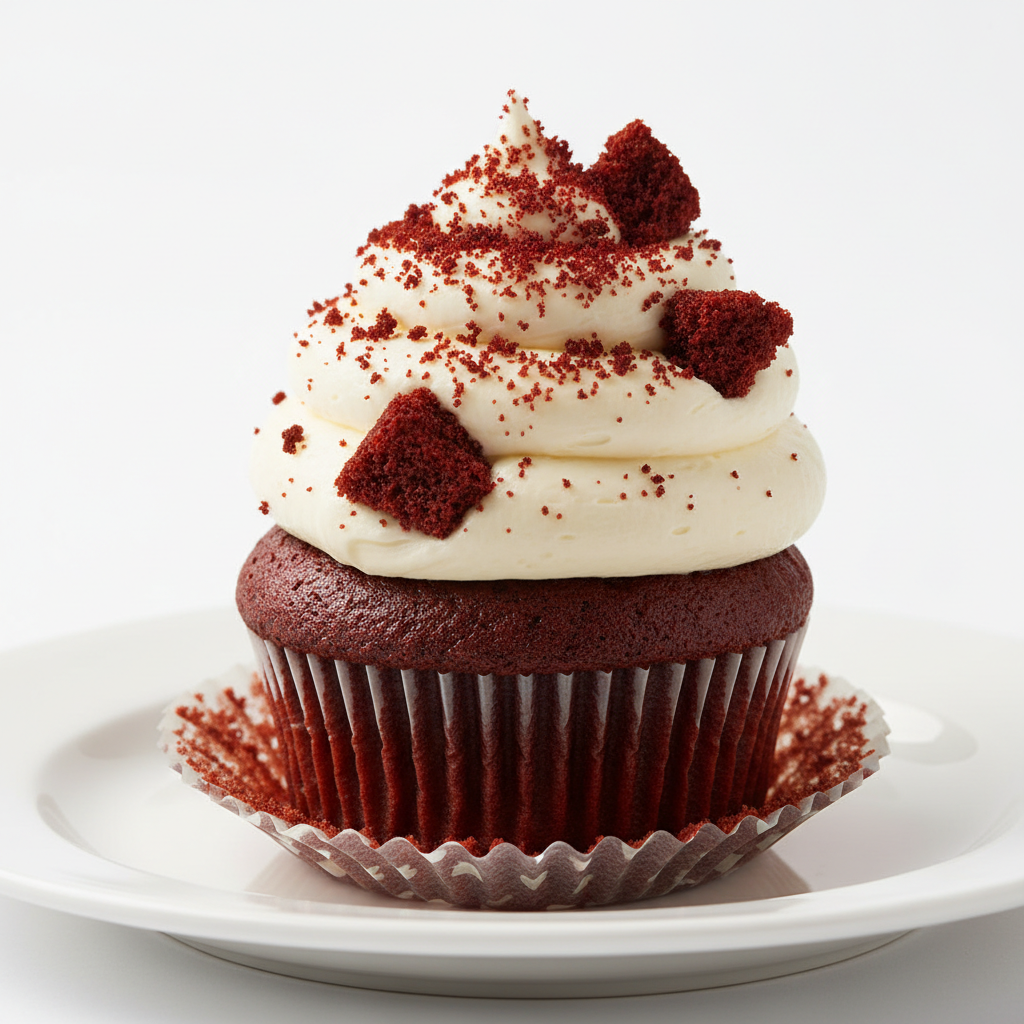 Red velvet cupcake with cream cheese frosting